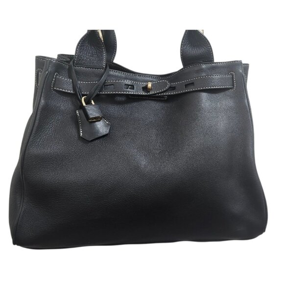 Suarez Made in Italy Black Leather Tote Shoulder Bag Gold Hardware Large Structu - Picture 9 of 16